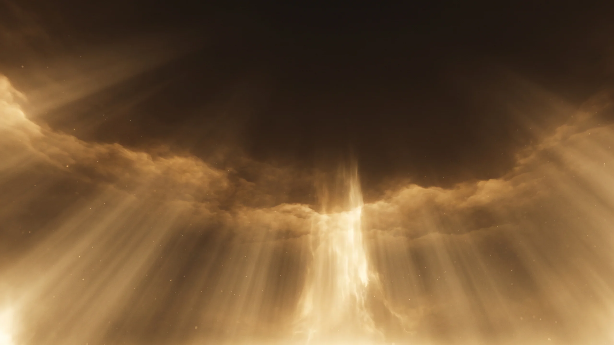 Warme Lichtstrahlen, die durch goldene Wolken brechen